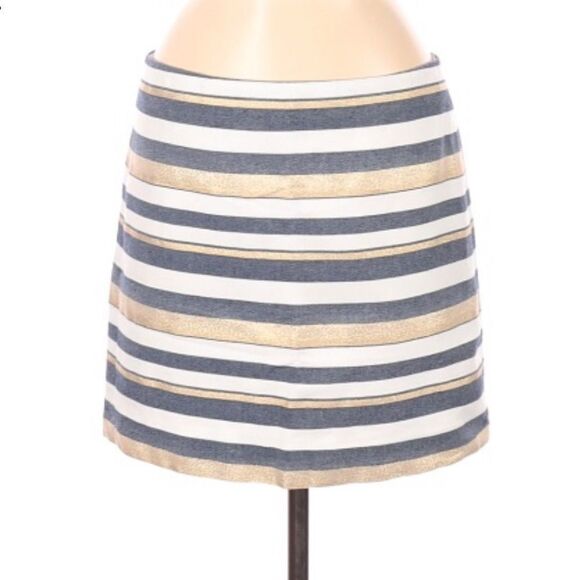 J. CREW | Bold Stripe Mini Skirt Metallic Gold, White, Denim Blue Women’s Size 6 - Picture 6 of 7